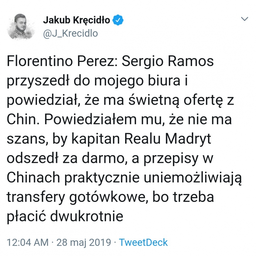 Perez nt. ODEJŚCIA Sergio Ramosa do Chin!